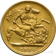 1894 Victoria  Old Head Gold Half Sovereign (London Mint)