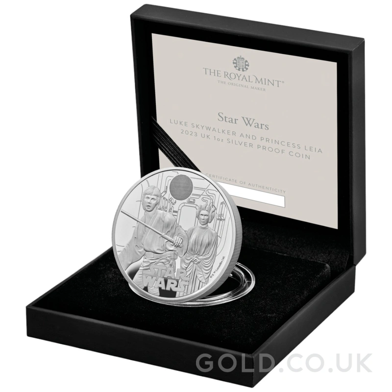 2023 1oz Luke Skywalker & Princess Leia Star Wars Proof Silver Coin Boxed