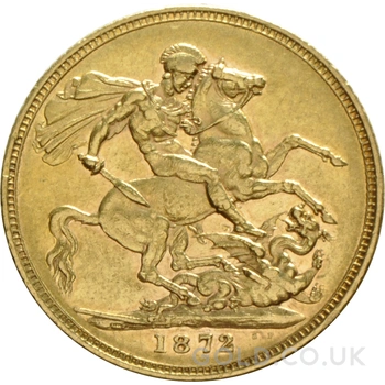 1872 Gold Sovereign Coin Queen Victoria Young Head