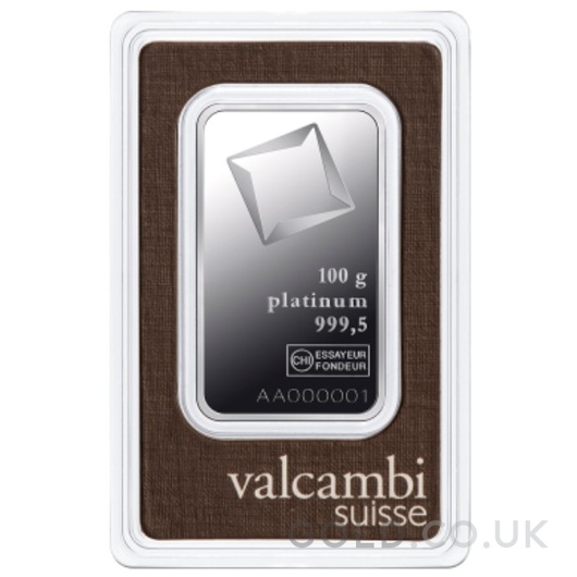 100g Platinum Bar Valcambi Minted