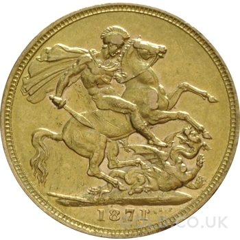 1871 Gold Sovereign Coin Queen Victoria Young Head