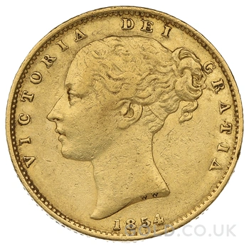 1854 Gold Sovereign Coin Queen Victoria Young Head Shield Back