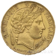 Gold 1850 20 French Francs Ceres