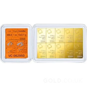 10 x 1/10oz Gold Bar CombiBar Valcambi