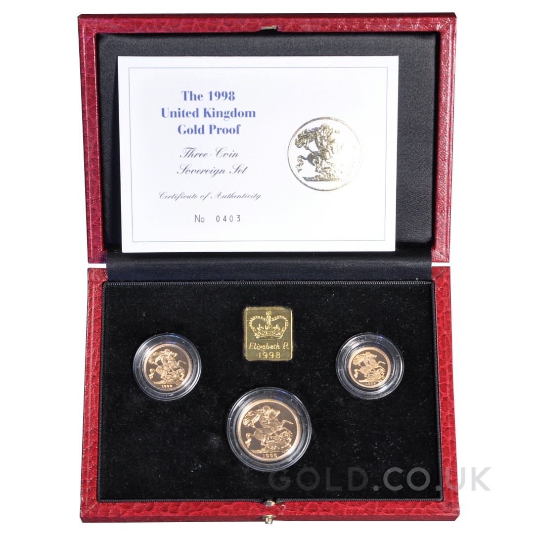 1998 Proof Gold Sovereign 3 Coin Set Boxed