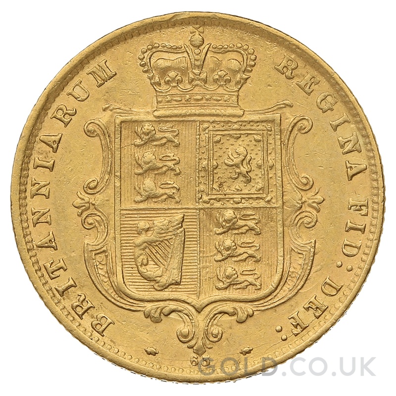 1876 Gold Half Sovereign Queen Victoria Young Head Shield Back