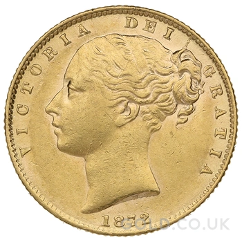 1872 Gold Sovereign Coin Queen Victoria Young Head Shield Back