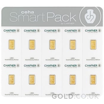 10 x 1g Gold Bar C. Hafner SmartPack Minted