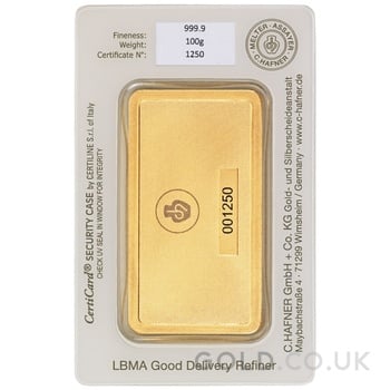 100g Gold Bar C. Hafner Minted