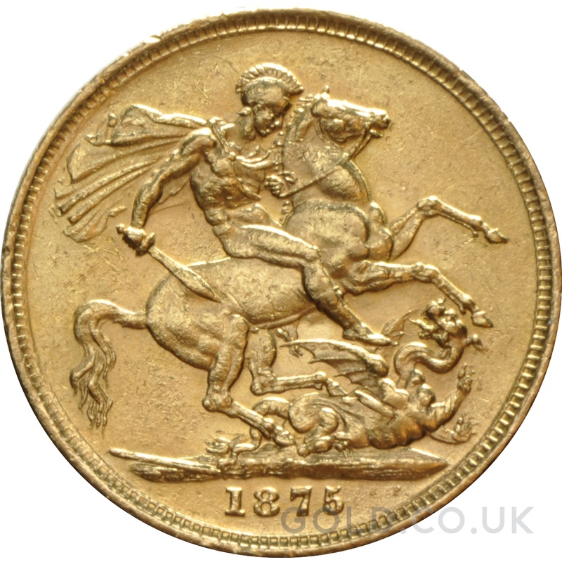 1875 Gold Sovereign Coin Queen Victoria Young Head Melbourne