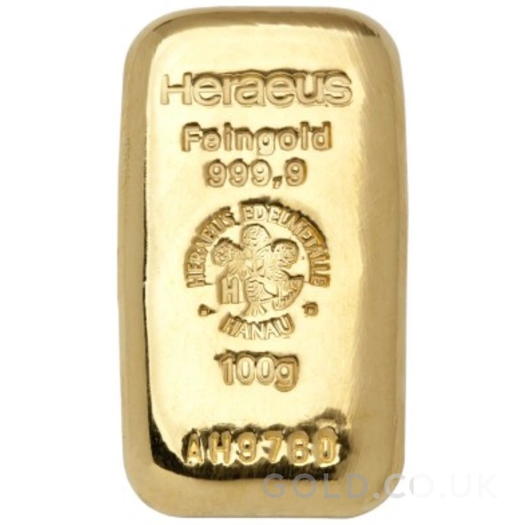 100g Gold Bar Heraeus Cast
