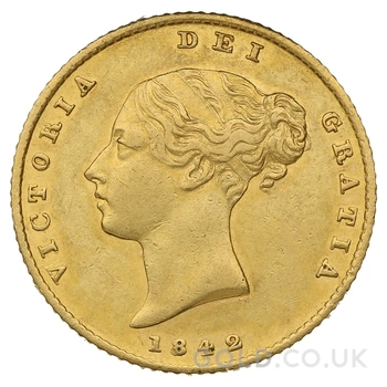 1842 Gold Half Sovereign Queen Victoria Young Head Shield Back