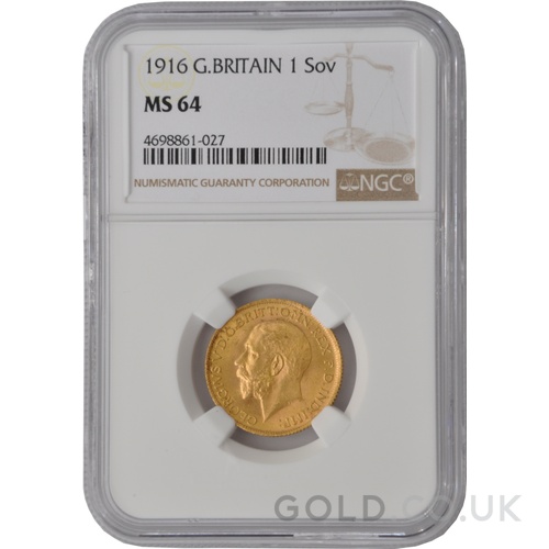 1916 Gold Sovereign Coin George V NGC MS64