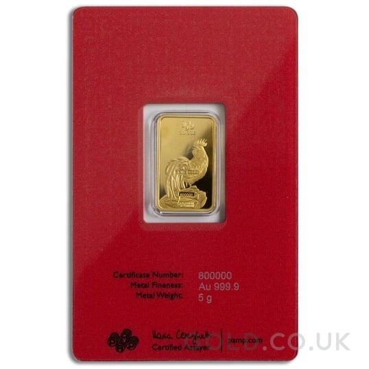 5g Gold Bar Year of the Rooster PAMP