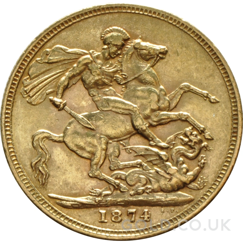 1874 Gold Sovereign Coin Queen Victoria Young Head