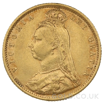 1890 Gold Half Sovereign Queen Victoria Jubilee Head Shield Back