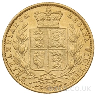 1865 Gold Sovereign Coin Shield Back Victoria 