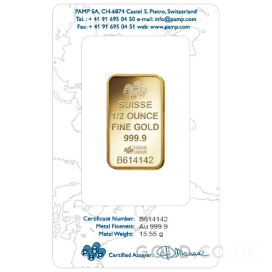 1/2oz Gold Bar PAMP Rosa Minted