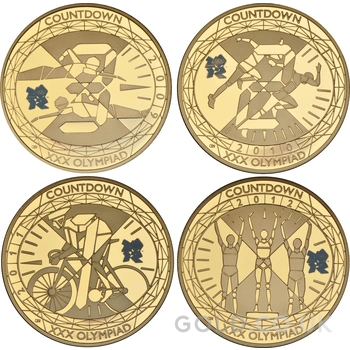 Countdown to London 2012 Gold Proof £5 Crown four coin set Boxed