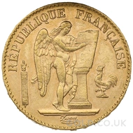 Gold 1889 20 French Francs Guardian Angel (A)