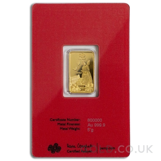 5g Gold Bar Year of the Rabbit PAMP