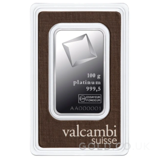 100g Platinum Bar Valcambi Minted