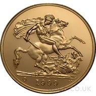 1999 Elizabeth II Fourth Head Gold Quintuple (£5) Sovereign
