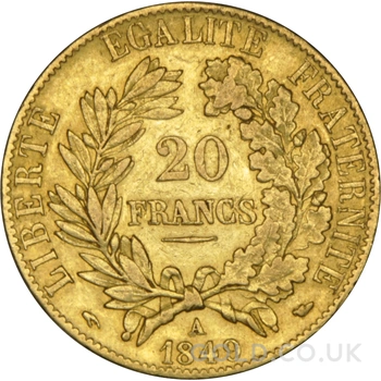 1849 French 20 Francs Gold Coin Ceres A NGC AU53