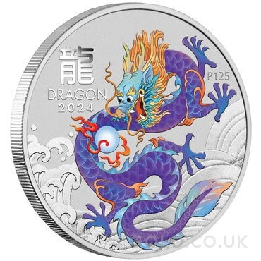2024 1oz Perth Mint Year of the Dragon Coloured Silver Coin - Purple Dragon