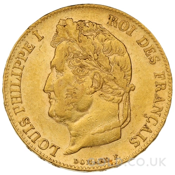 1840 French 20 Francs Gold Coin Louis-Philippe Laureate Head A