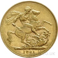 1881 Victoria Young Head Gold Sovereign (Melbourne Mint)