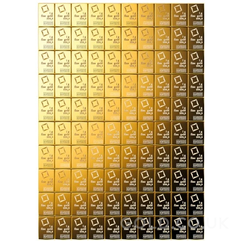 100 x 1g Gold Bar Valcambi CombiBar