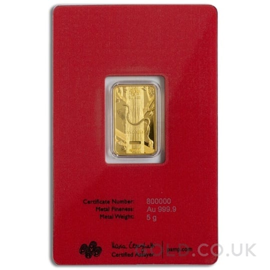 5g Gold Bar Year of the Monkey PAMP