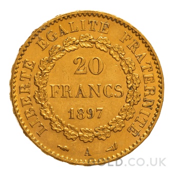 1897 French 20 Francs Gold Coin Guardian Angel A