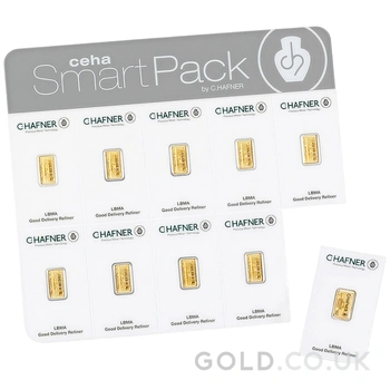 10 x 1g Gold Bar C. Hafner SmartPack Minted