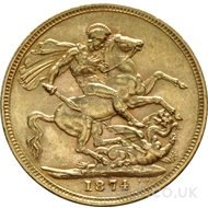 1874 Gold Sovereign Coin Victoria 