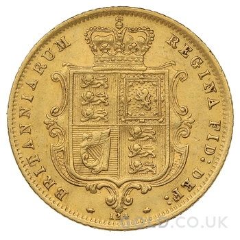 1872 Gold Half Sovereign Queen Victoria Young Head Shield Back