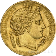 Gold 1849 20 French Francs Ceres (A) NGC AU53