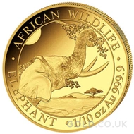 2023 1/10oz Gold Somalian African Wildlife Elephant Coin