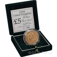 1998 Gold Brilliant Uncirculated Five Pound Coin Boxed -