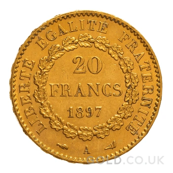 1897 French 20 Francs Gold Coin Guardian Angel A