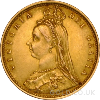 1887 Gold Half Sovereign Queen Victoria Jubilee Head Shield Back