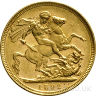 1892 Gold Sovereign Coin Victoria (M)
