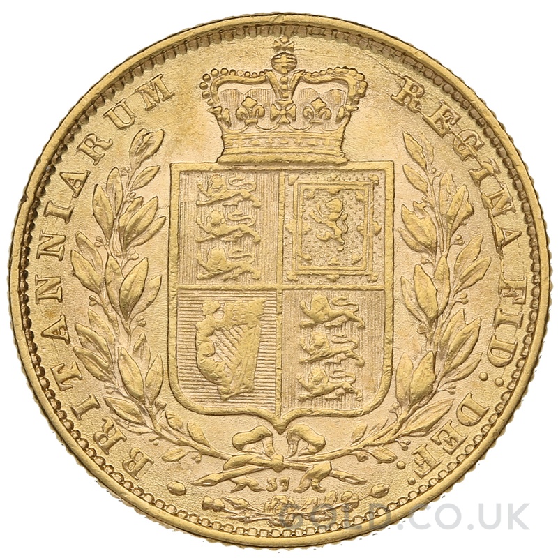 1872 Gold Sovereign Coin Queen Victoria Young Head Shield Back