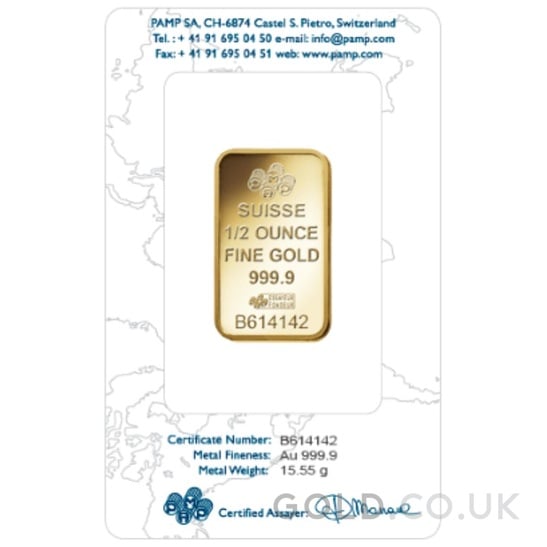 1/2oz Gold Bar PAMP Rosa Minted