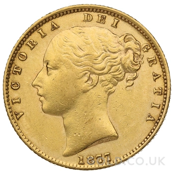 1877 Gold Sovereign Coin Queen Victoria Young Head Shield Back Sydney