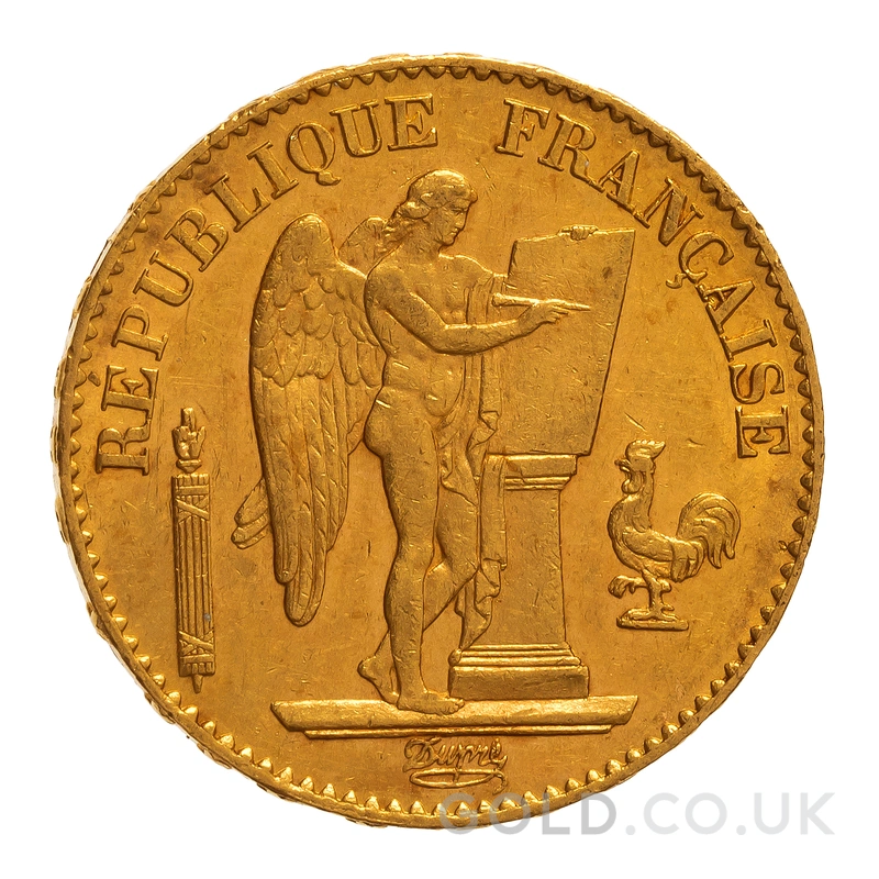 1874 French 20 Francs Gold Coin Guardian Angel A
