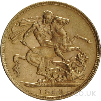 1893 Gold Sovereign Coin Queen Victoria Old Head