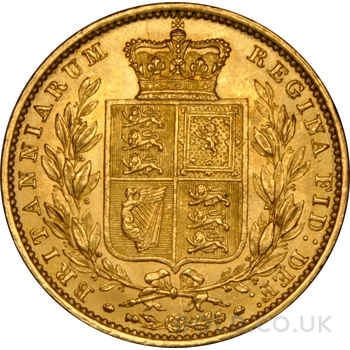 1853 Gold Sovereign Coin Queen Victoria Young Head Shield Back NGC MS62