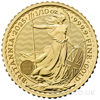 Tube of 25 2025 Tenth Ounce Britannia Gold Coins